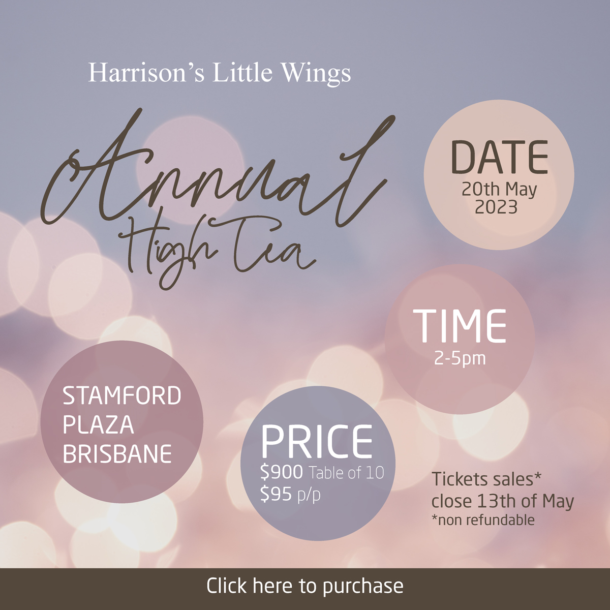 Annual High Tea by Harrison's Little Wings raising money for High Risk Pregnancy Support Brisbane